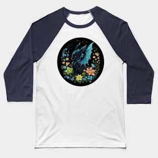 Cute Blue and Black Dragon Wreath Baseball T-Shirt